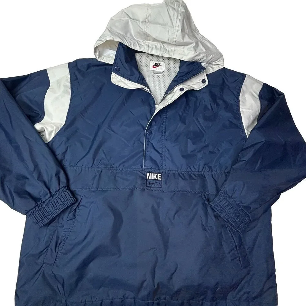 Vintage Nike Half Zip Pullover Windbreaker Convert Hood Large Sports Classic EUC